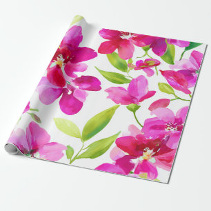 Heet Roze Orchidee Magenta Vintage Bloem Botanisch Cadeaupapier