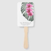 Heet Roze Orchideeën Tropische Bloemen Bruiloft Handwaaier (Voorkant)