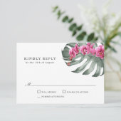 Heet Roze Orchideeën Tropische Bruiloft RSVP Kaartje (Staand voorkant)