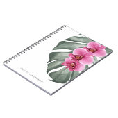 Heet Roze Orchideeën Tropische Waterverf Bloemen Notitieboek (Linkerzijde)