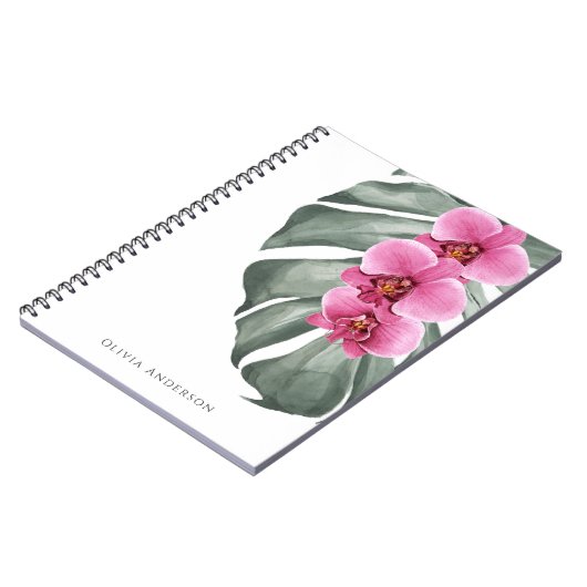 Heet Roze Orchideeën Tropische Waterverf Bloemen Notitieboek (Linkerzijde)
