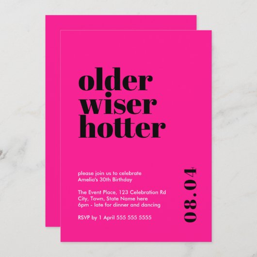 Heet Roze Ouder, Wijzer, Heter Verjaardag Kaart (Voorkant / Achterkant)