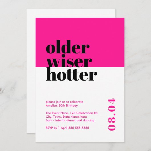 Heet Roze Ouder, Wijzer, Heter Verjaardag Kaart (Voorkant / Achterkant)