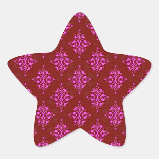 Heet roze over rode stijlvolle damastpatroon ster sticker (Voorkant)