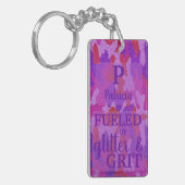 Heet roze paarse camouflage glitter camo naam sleutelhanger (Voorkant Links)