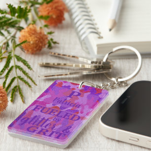 Heet roze paarse camouflage glitter camo naam sleutelhanger