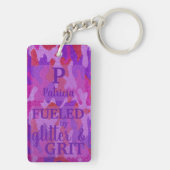 Heet roze paarse camouflage glitter camo naam sleutelhanger (achterkant)