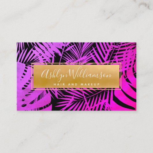 Heet roze paarse gouden tropisch palmschrift moder visitekaartje (Voorkant)