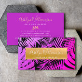 Heet roze paarse gouden tropisch palmschrift moder visitekaartje