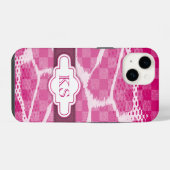 Heet roze paarse lint monogram iPhone hoesje (Achterkant horizontaal)