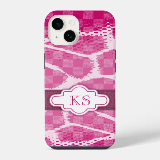 Heet roze paarse lint monogram iPhone hoesje (Achterkant)
