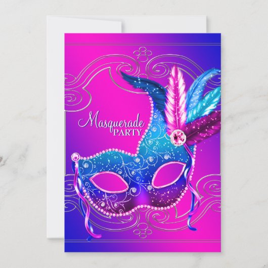 Heet roze paarse masqueradefeest kaart (Voorkant)