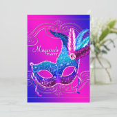 Heet roze paarse masqueradefeest kaart (Staand voorkant)