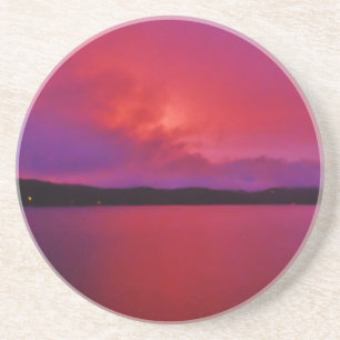 Heet roze paarse zonsondergang op Lake Arrowhead Zandsteen Onderzetter