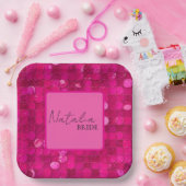 Heet Roze Pailletten Papieren Bordje (Feest)