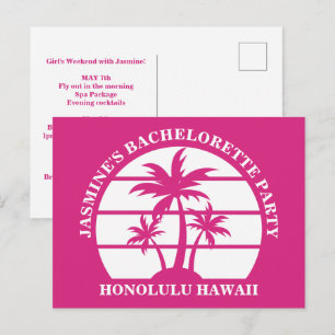 Heet Roze Palmboom Aangepaste Bachelorette-feest Uitnodiging Briefkaart