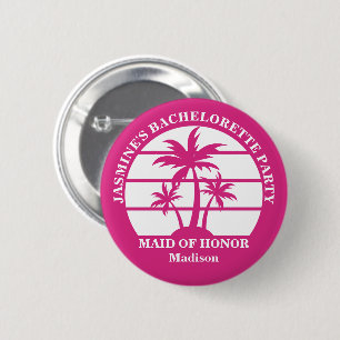 Heet Roze Palmboom Aangepaste Bachelorette-feestje Ronde Button 5,7 Cm