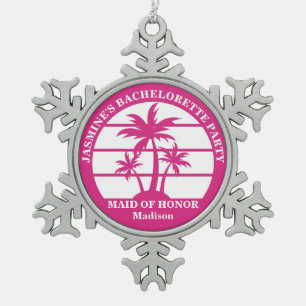 Heet Roze Palmboom Aangepaste Bachelorette-feestje Tin Sneeuwvlok Ornament