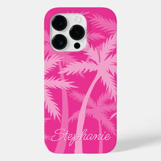 Heet Roze Palmboom Magenta Fuchsia Monogram Case-Mate iPhone Case (Achterkant)