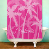 Heet Roze Palmboom Magenta Fuchsia Monogram Douchegordijn