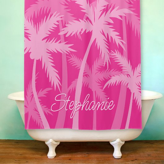 Heet Roze Palmboom Magenta Fuchsia Monogram Douchegordijn