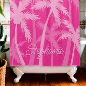 Heet Roze Palmboom Magenta Fuchsia Monogram Douchegordijn