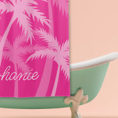 Heet Roze Palmboom Magenta Fuchsia Monogram Douchegordijn