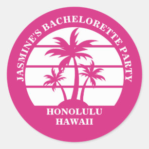 Heet roze palmboom op maat gemaakte vrijgezellenfe ronde sticker