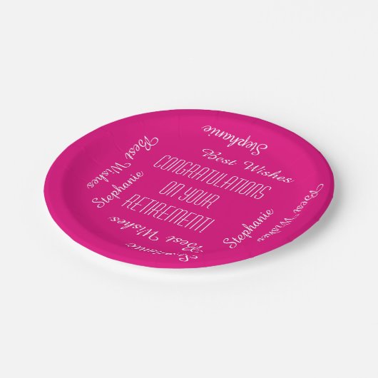 Heet Roze Pensioen Partij Herhalende Namen Papieren Bordje (Gekanteld)