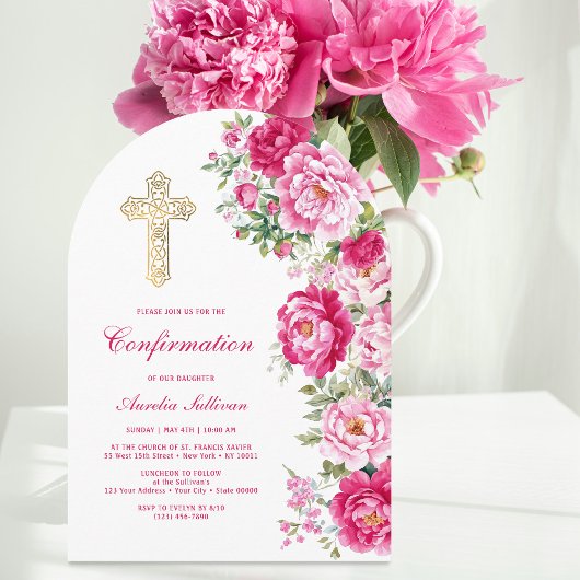 Heet Roze Pioenrozen Boog Bevestiging Kaart