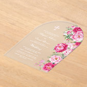 Heet Roze Pioenrozen Boog Bruiloft Acryl Uitnodigingen (Laagn)