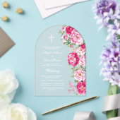 Heet Roze Pioenrozen Boog Bruiloft Acryl Uitnodigingen (Insitu (Huwelijk))