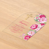 Heet Roze Pioenrozen Boog Doop Acryl Uitnodigingen (Laagn)