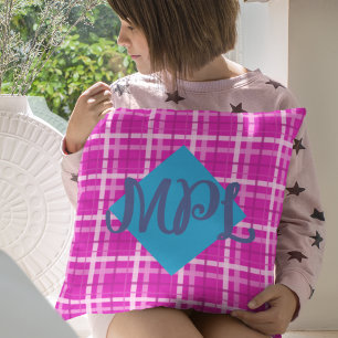 Heet Roze Plaid Douane Monogram Sierkussen