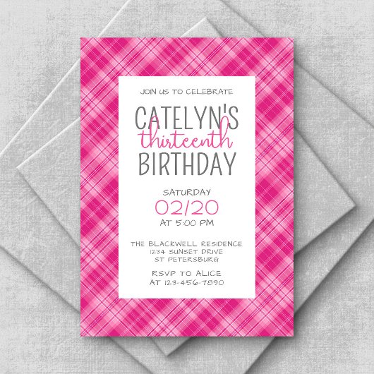 Heet Roze Plaid Meisjes Verjaardag Kaart