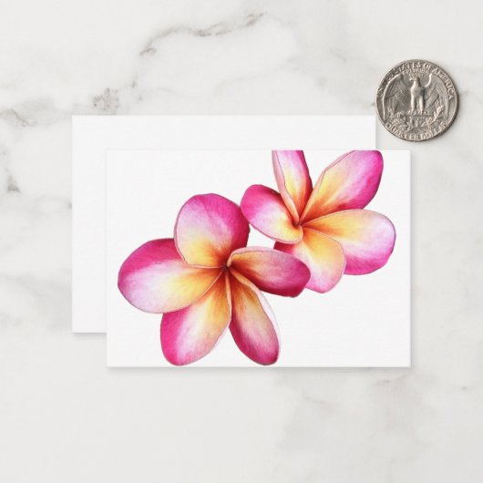 Heet Roze Plumeria Blooms Flat Note Kaart Notitiekaartje (Voorkant / Achterkant in situ)