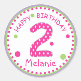 Heet Roze Polka Dot Gelukkige Verjaardag Nummer 2 Ronde Sticker
