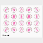 Heet Roze Polka Dot Gelukkige Verjaardag Nummer 8 Ronde Sticker (Vel)