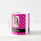 Heet roze polka dot patroon koffiemok (Voorkant links)