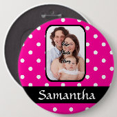 Heet roze polka dot patroon ronde button 6,0 cm (Voorkant /achterkant)