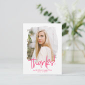 Heet Roze Preppy Script Foto Afstudeer Bedankt Briefkaart (Staand voorkant)