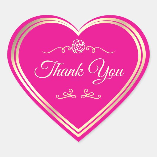 Heet Roze Productlabel Gouden Frame Schattig Dank Hart Sticker (Voorkant)