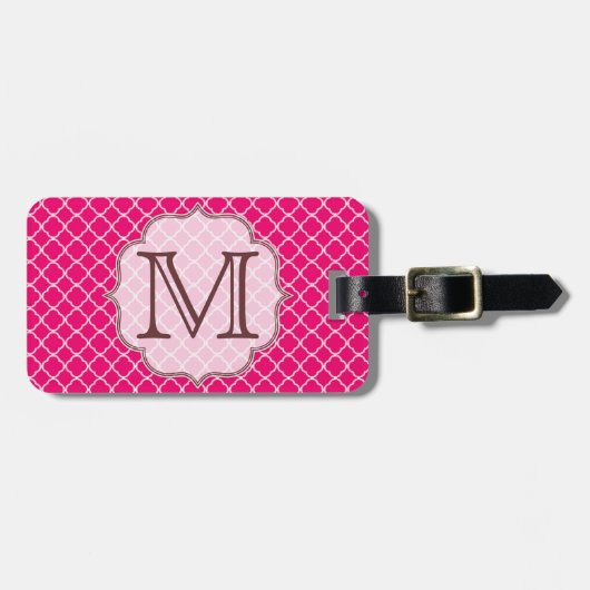 Heet Roze Quarterfoil Latti Monogram Bagagelabel (Voorkant horizontaal)