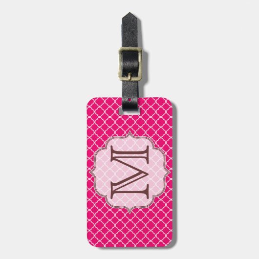 Heet Roze Quarterfoil Latti Monogram Bagagelabel (Voorkant verticaal)