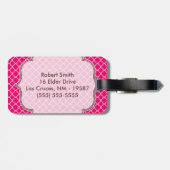 Heet Roze Quarterfoil Latti Monogram Bagagelabel (Achterkant horizontaal)
