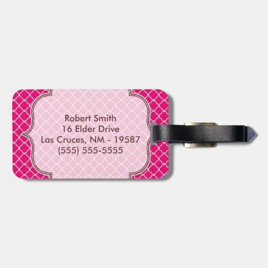 Heet Roze Quarterfoil Latti Monogram Bagagelabel (Achterkant horizontaal)