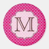 Heet Roze Quarterfoil Latti Monogram Initiaal Magn Magneet (Voorkant)