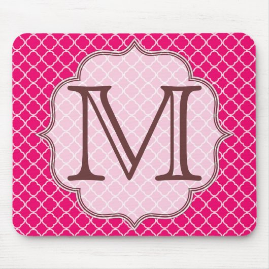 Heet Roze Quarterfoil Latti Monogram Muismat (Voorkant)