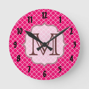 Heet Roze Quarterfoil Latti Monogram Wandklok