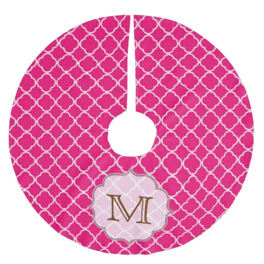 Heet Roze Quarterfoil Monogram Initiaal Tree Rok Kerstboom Rok (Voorkant)